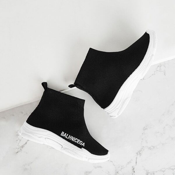 

Baby Letter Pattern Sock Sneakers, Black