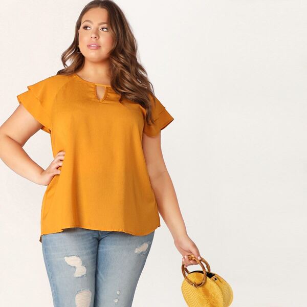

Plus Keyhole Front Layered Raglan Sleeve Blouse