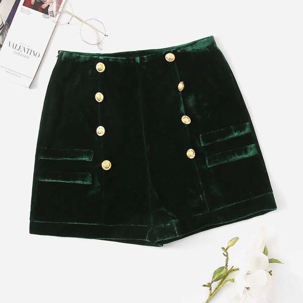 

Double Breasted Velvet Shorts