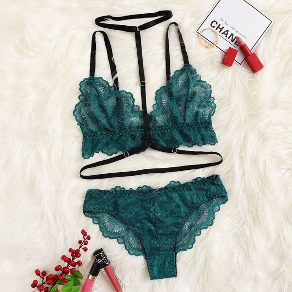 

Lace Sheer Lingerie Set With Choker