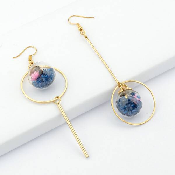 

Gray Round Shape With Flower Shape Pink Gray Purple Stone Earrings