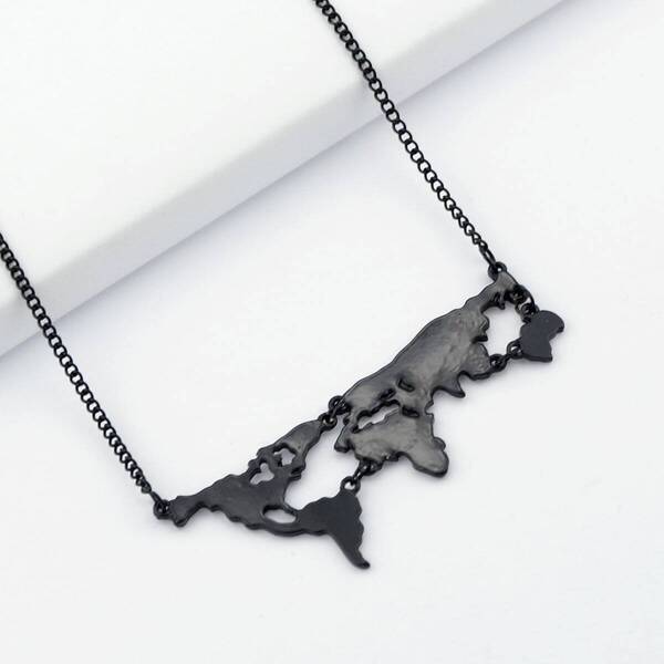 

Black Map Shape Pendant Necklace