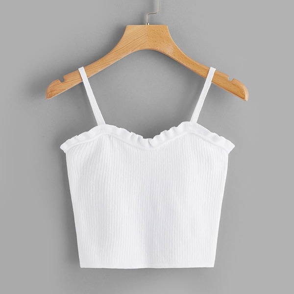 

Frilled Trim Rib-knit Crop Cami Top