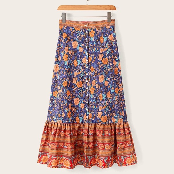 

Floral Print Flounce Hem Skirt