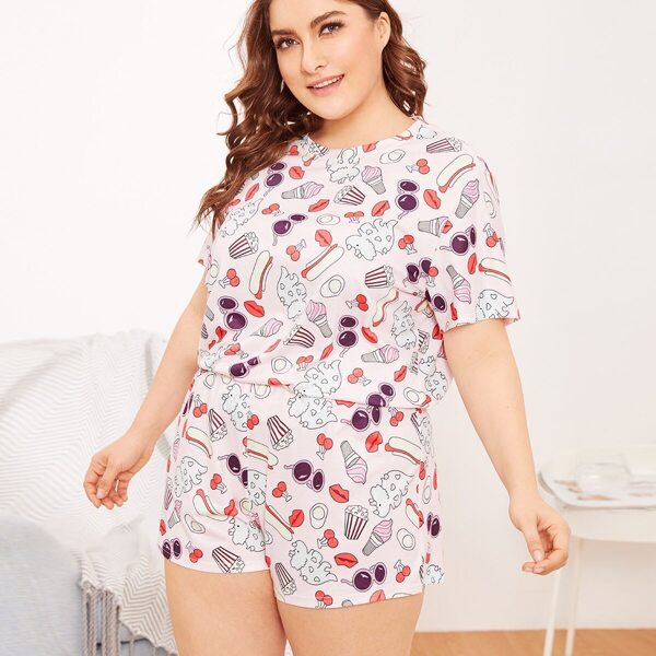 

Plus Cartoon Print Pajama Set