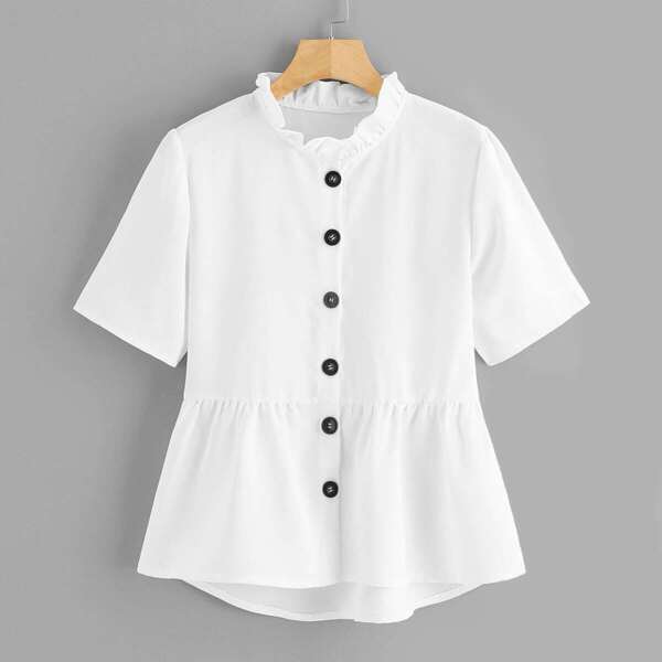 

Button Front Frill Peplum Tea Blouse