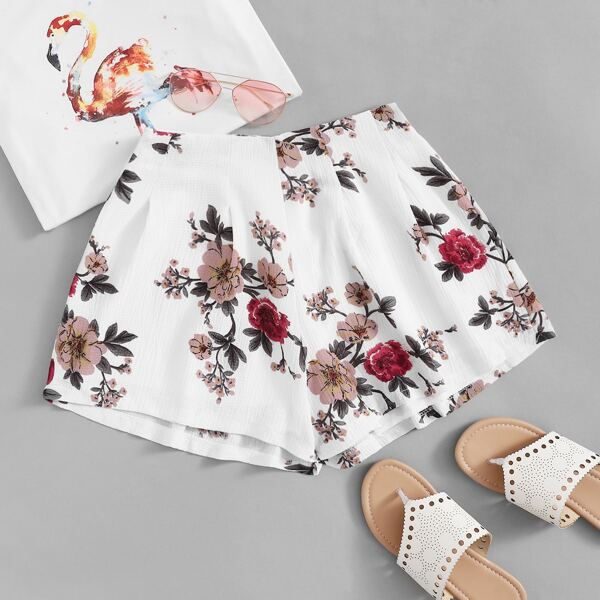 

Floral Print Zip Side Shorts