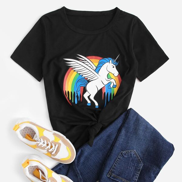 

Rainbow And Horse Print Tee, Black