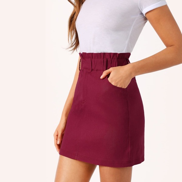 

Paperbag Waist Solid Skirt