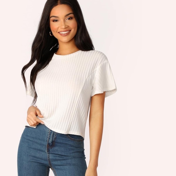 

Rib-knit Drop Shoulder Tee, White