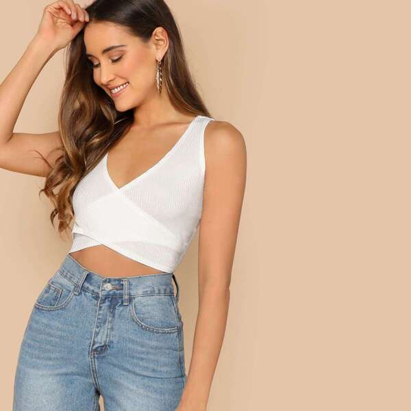 

Cross Wrap Knot Back Crop Top, White