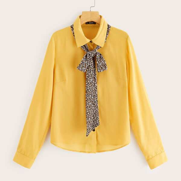 

Leopard Tie Neck Button Up Blouse