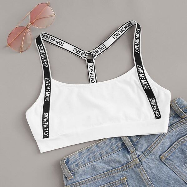 Y-back Letter Strap Detail Sports Bra