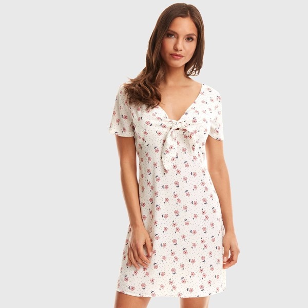 

Knot Front V-cut Ditsy Floral Tea Dress