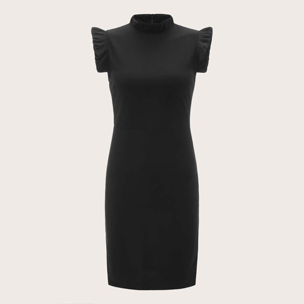 

70s Mock-neck Frill Armhole Bodycon Dress