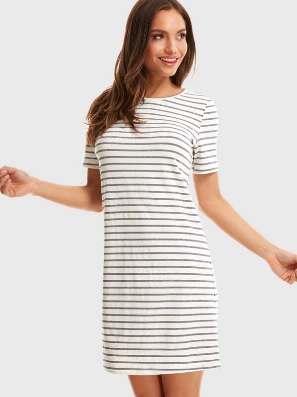 

Short Sleeve Striped Dress, Multicolor, Naima