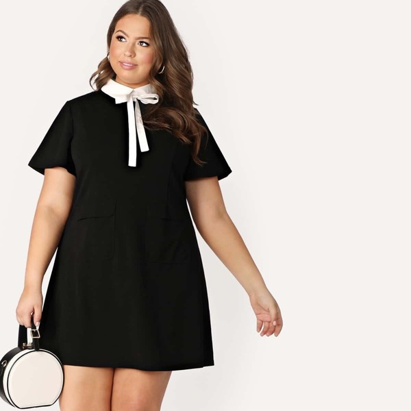 

Plus Contrast Tie Neck Tunic Dress