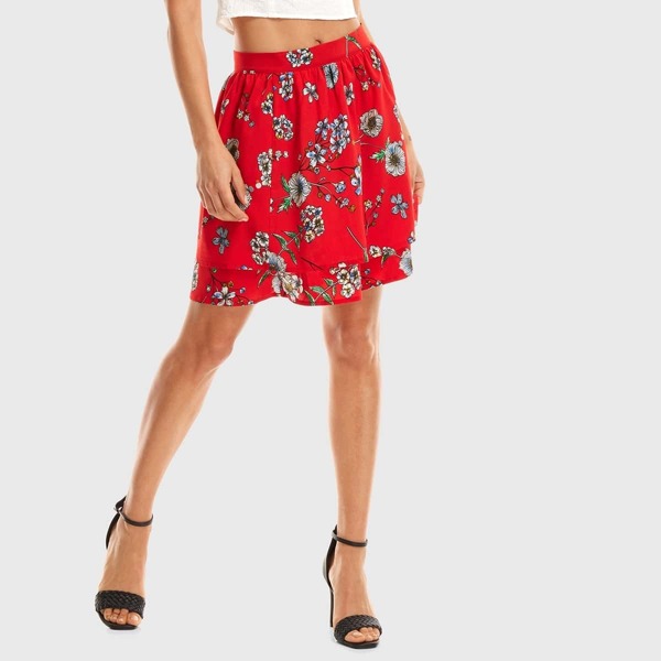 

Two Layer Floral Skirt, Red bright