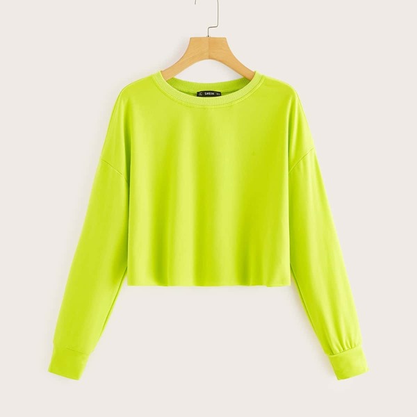 

Drop Shoulder Neon Green Crop Sweatshirt, Green bright