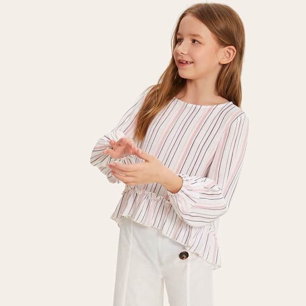 

Girls Frilled Keyhole Back Striped Top, Multicolor