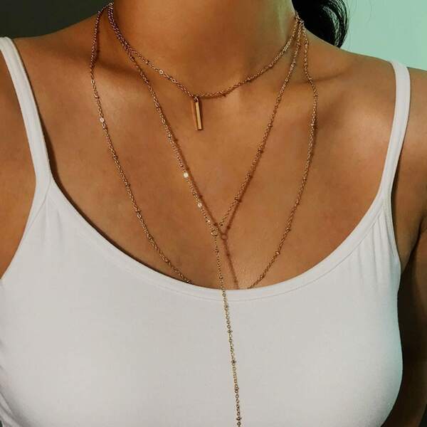 

Bar Pendant Layered Chain Y-Necklace