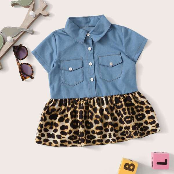 

Toddler Girls Contrast Leopard Ruffle Hem Dress