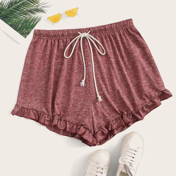 

Plus Frilled Hem Drawstring Marled Shorts