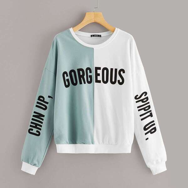 

Color Block Letter Print Sweatshirt