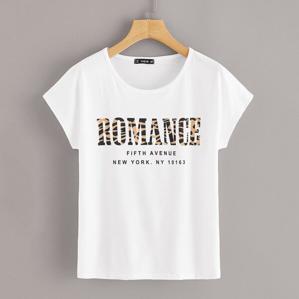 

Zebra Pattern Slogan Print Tee