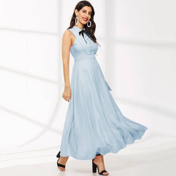 

Ribbon Bow Loop Trim Flowy Maxi Dress