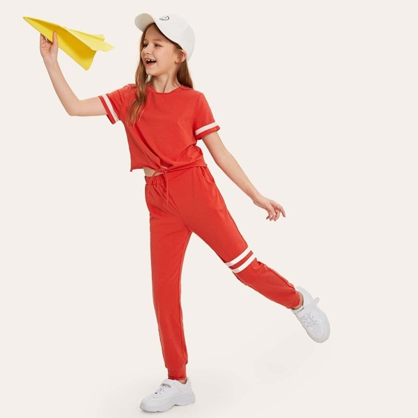 

Girls Knot Hem Striped Top & Pants Set
