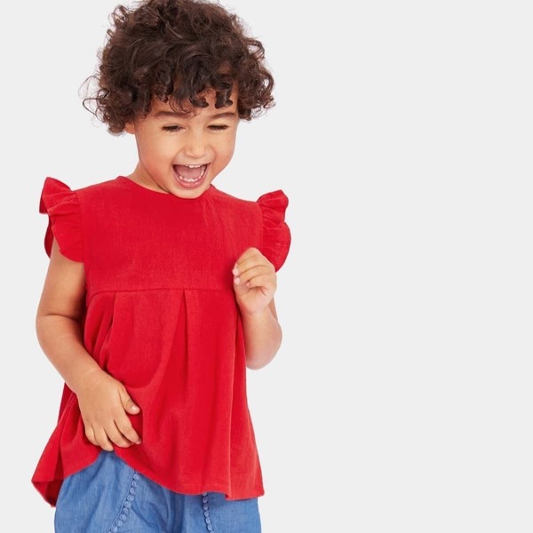 

Toddler Girls Ruffle Armhole Pleated Front Top, Red bright