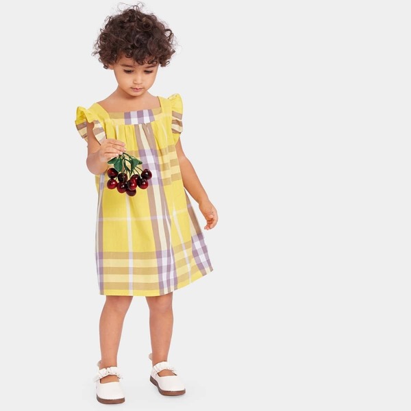 

Toddler Girls Ruffle Armhole Plaid Dress