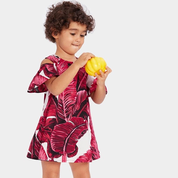 

Toddler Girls Cold Shoulder Tropical Dress, Multicolor