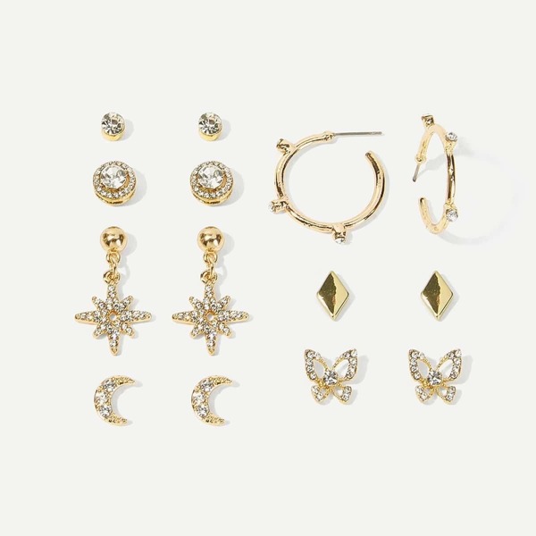

Rhinestone Butterfly & Moon Stud Earrings 7pairs