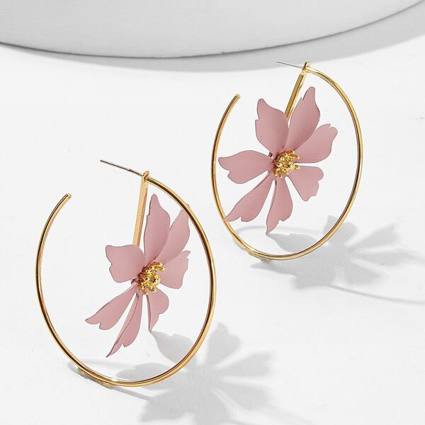 

Flower Decorated Hoop Earrings 1pair