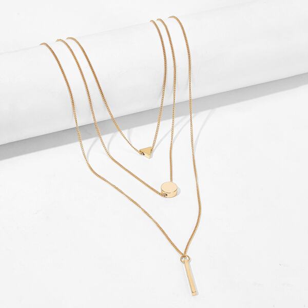 

Bar & Triangle Pendant Layered Chain Necklace 1pc, Gold