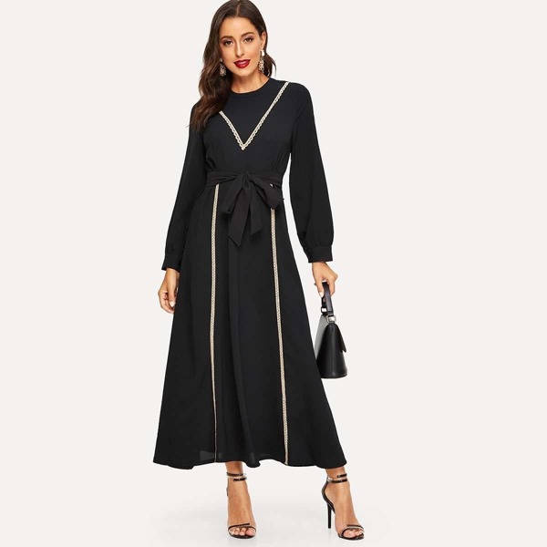 

Contrast Lace Waist Tie Longline Dress