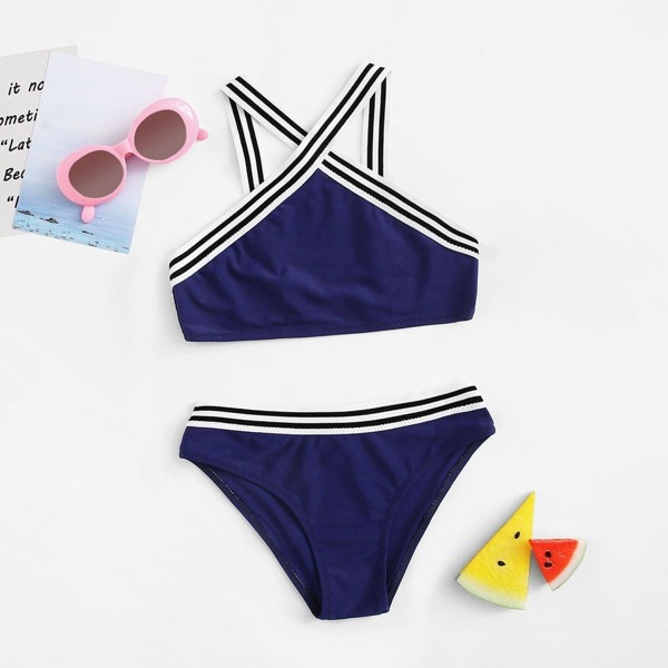 

Toddler Girls Criss Cross Striped Side Bikini
