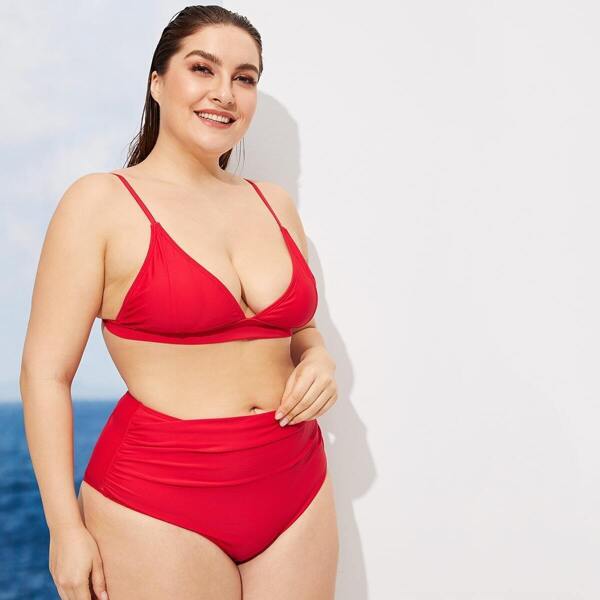 

Plus Triangle Top With Ruched Bikini Set