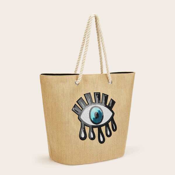 

Sequin Eye Pattern Tote Bag, Khaki
