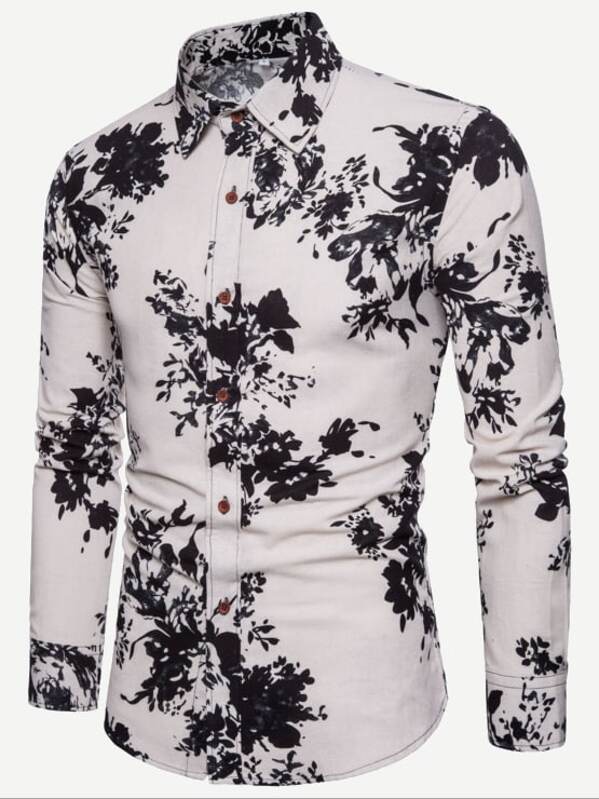 

Men Floral Print Shirt, White