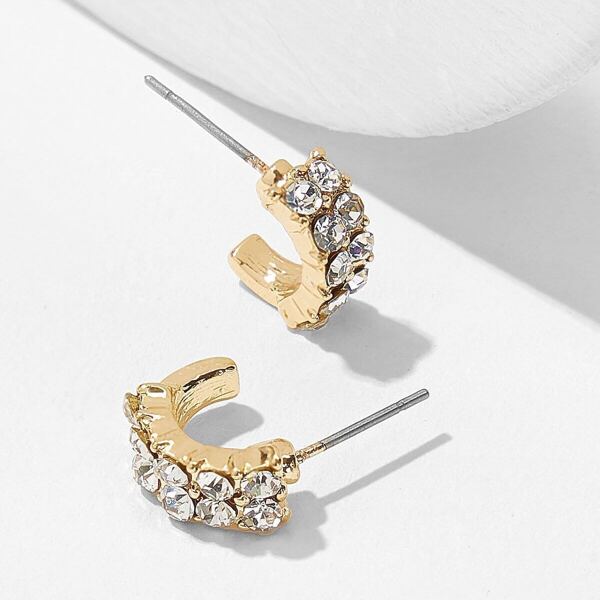 

Rhinestone Decor Half Hoop Stud Earrings 1pair, Gold