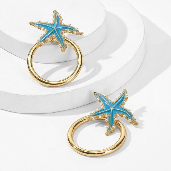 

Starfish Decor Hoop Earrings 1pair, Multicolor