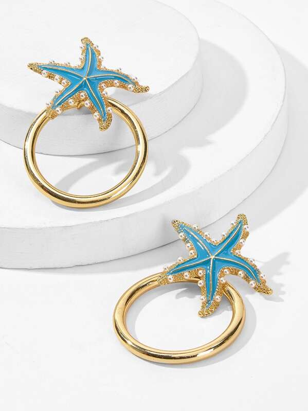 

Starfish Decor Hoop Earrings 1pair, Multicolor