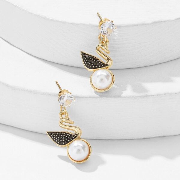 

Swan Detail Faux Pearl Drop Earrings 1pair, Multicolor