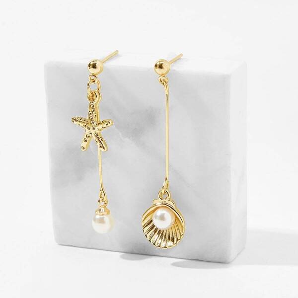 

Starfish & Shell Mismatched Drop Earrings 1pair