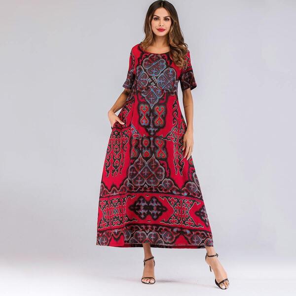 

Paisley Print Pocket Hidden Dress