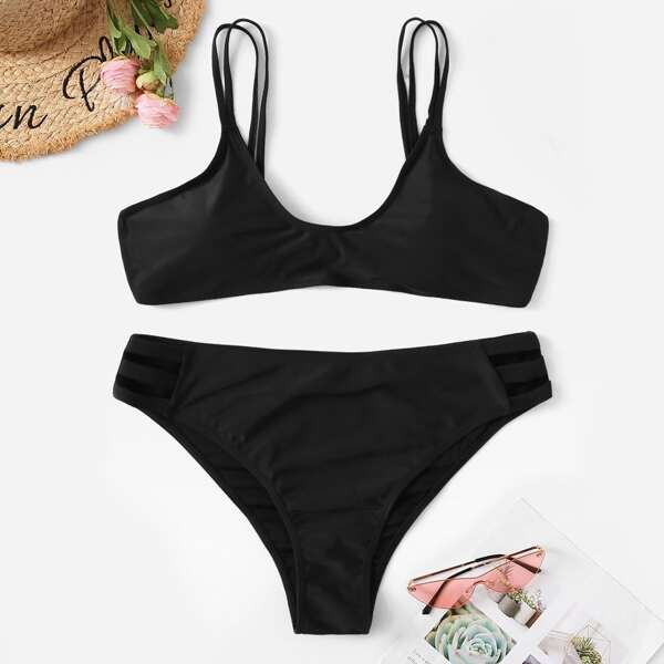 

Plus Double Straps Top With Ladder Cut-out Bikini