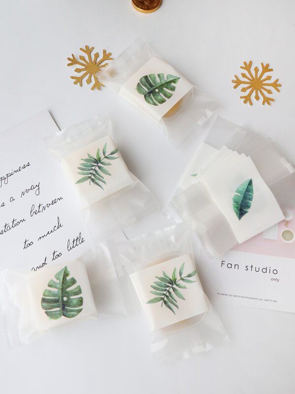 

Leaf Print Clear Packaging Bag 100pcs